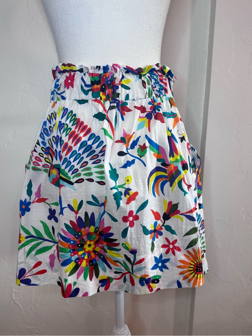 MILLY Paperbag Waist Floral Skirt | Colorful Folk Art Print Cotton Tie Waist - Picture 4 of 7